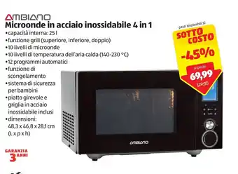 ALDI Ambiano Microonde in acciaio inossidabile 4 in 1 offerta