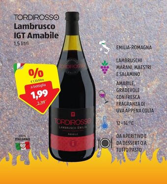 ALDI Tordirosso Lambrusco IGT Amabile 1,5 litri offerta