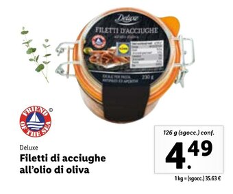 Lidl Deluxe Filetti di acciughe all'olio di oliva 126g offerta