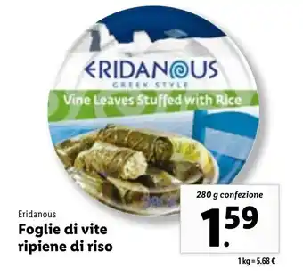 Lidl Eridanous Foglie di vite ripiene di riso 280g offerta
