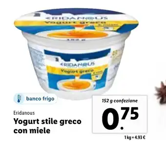 Lidl Eridanous Yogurt stile greco con miele 152g offerta