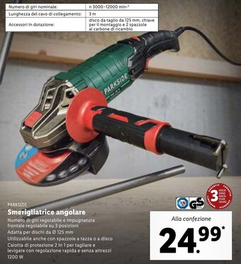 Lidl Parkside Smerigliatrice angolare offerta