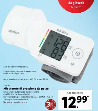 Lidl Sanitas Misuratore di pressione da polso offerta