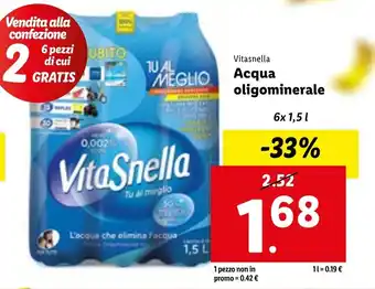 Lidl Vitasnella Acqua oligominerale 6x 1,5L offerta