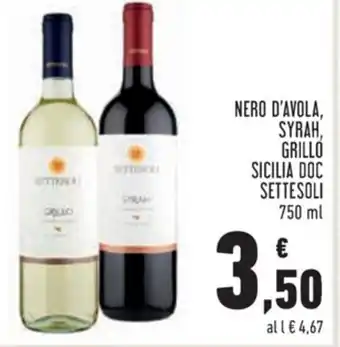 Conad Nero D'Avola Syrah, Grillo Sicilia DOC Settesoli 750ml offerta