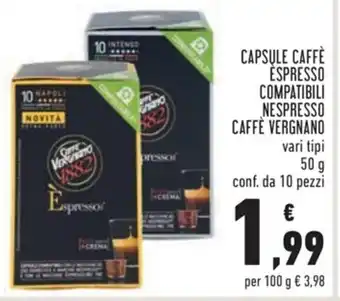 Conad Capsule Caffè Espresso Compatibili Nespresso Caffè Vergnano 50g offerta