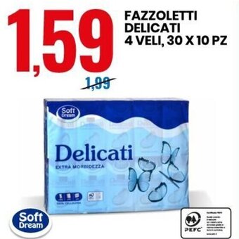 Eurospin Fazzoletti Delicati 4 Veli, 30 x 10 Pz offerta