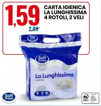 Eurospin Carta Igienica La Lunghissima 4 Rotoli, 2 Veli offerta