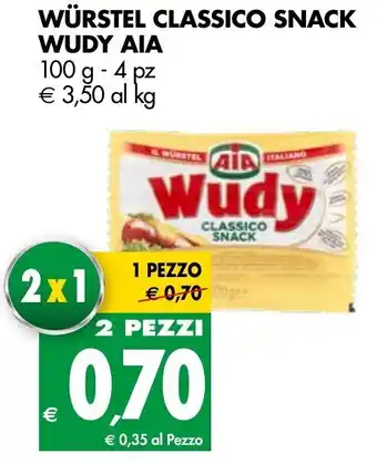 Tigros Würstel Classico Snack Wudy AIA 100g - 4pz offerta