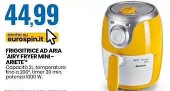 Eurospin Friggitrice ad Aria Airy Fryer Mini Ariete offerta