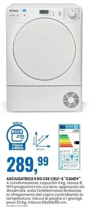 Eurospin Candy Asciugatrice 9 KG CSE C9LF-S offerta
