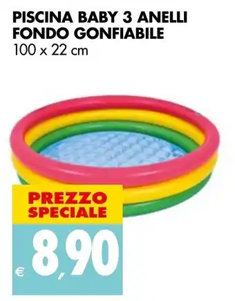 Piscina Baby 3 Anelli Fondo Gonfiabile 100x22cm