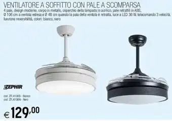 Brico OK Zephir Ventilatore a Soffitto con Pale a Scomparsa offerta