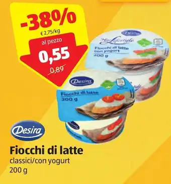 ALDI Desira Fiocchi di latte classici/con yogurt 200 g offerta