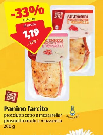ALDI Snack Time Panino farcito prosciutto cotto e mozzarella/prosciutto crudo e mozzarella 200 g offerta
