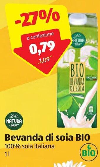ALDI Natura Felice Bevanda di soia Bio 1L offerta