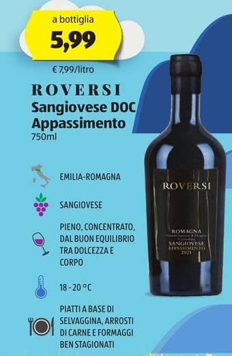 ALDI Roversi Sangiovese DOC Appassimento 750 ml offerta