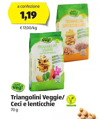 ALDI Just Veg! Triangolini Veggie/Ceci e lenticchie 70 g offerta
