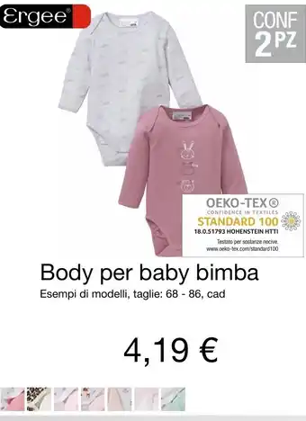 KiK Ergee Body per baby bimba taglie: 68-86, cad offerta