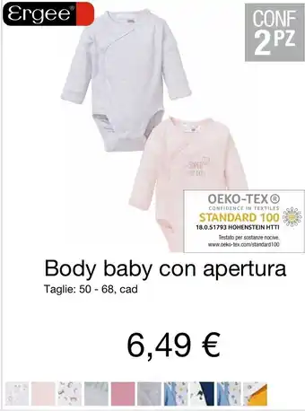 KiK Ergee Body baby con apertura taglie: 50-68, cad offerta