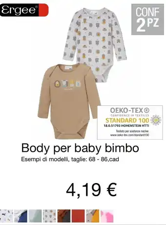 KiK Ergee Body per baby bimbo taglie: 68-86, cad offerta
