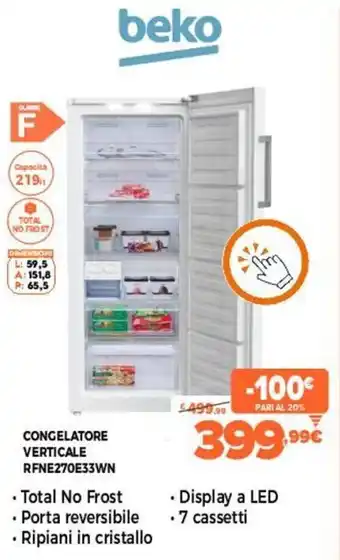 Expert Di Lella Beko Congelatore Verticale RFNE270E33WN offerta
