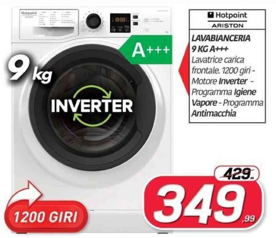 Hotpoint Ariston Lavabianceria 9 kg A+++ offerta di Telitaly