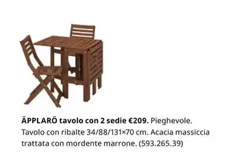 IKEA Äpplarö tavolo con 2 sedie 34/88/131x70 cm offerta