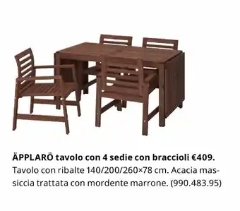 IKEA Äpplarö tavolo con 4 sedie con braccioli 140/200/260x78 cm offerta