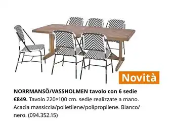 IKEA Norrmansö/Vassholmen tavolo con 6 sedie 220x100 cm offerta
