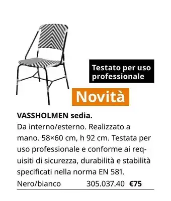 IKEA Vassholmen sedia 58x60 cm, h 92 cm offerta
