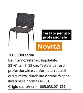 IKEA Tegelön sedia 58x61 cm, h 83 cm offerta