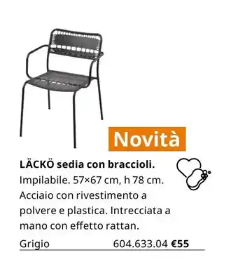 IKEA Läckö sedia con braccioli 57x67 cm, h 78 cm offerta
