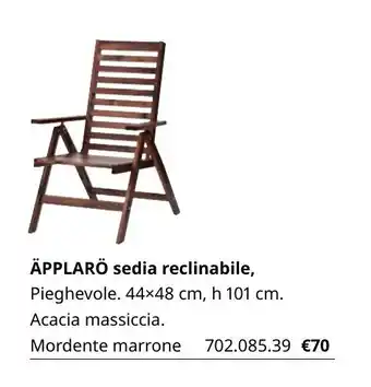 IKEA Äpplarö sedia reclinabile 44x48 cm, h 101 cm offerta
