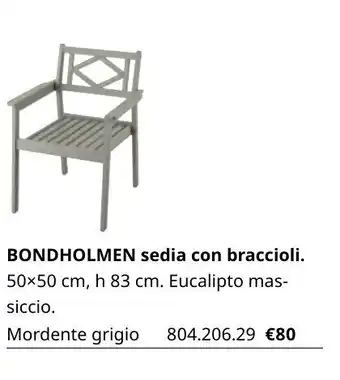 IKEA Bondholmen sedia con braccioli 50x50 cm, h 83 cm offerta