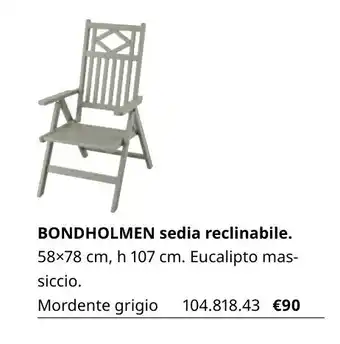IKEA Bondholmen sedia reclinabile 58x78 cm, h 107 cm offerta