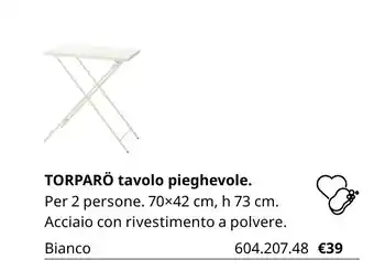 Torparö tavolo pieghevole 70x42 cm, h 73 cm