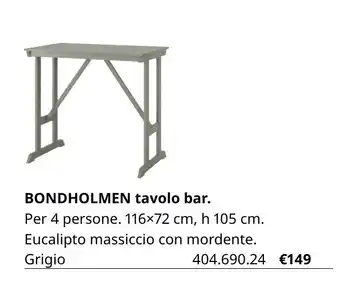 Bondholmen tavolo bar 116x72 cm, h 105 cm
