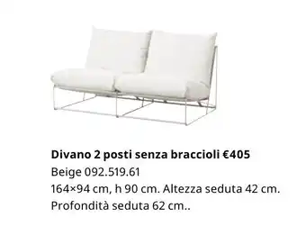 Divano 2 posti senza braccioli 164x94 cm, h 90 cm