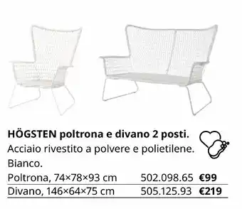 IKEA Högsten poltrona e divano 2 posti 74x78x93 cm offerta