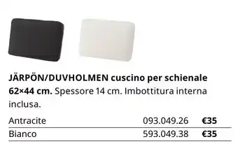IKEA Järpön/Duvholmen cuscino per schienale 62x44 cm offerta