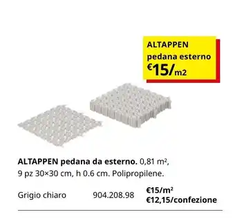 Altappen pedana da esterno 9 pz, 30x30 cm