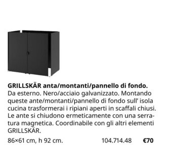 Grillskär anta/montanti/pannello di fondo 86x61 cm, h 92 cm