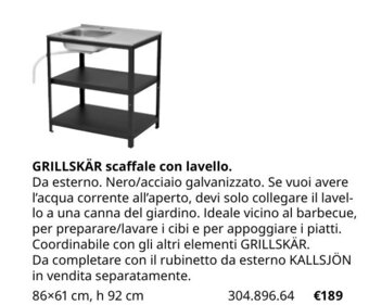 IKEA Grillskär scaffale con lavello 86x61 cm, h 92 cm offerta