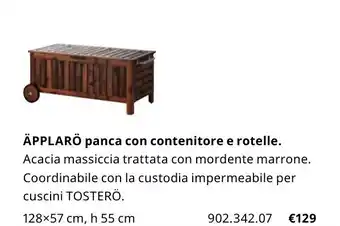 Äpplarö panca con contenitore e rotelle 128x57 cm, h 55 cm