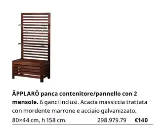 Äpplarö panca contenitore/pannello con 2 mensole 80x44 cm, h 158 cm
