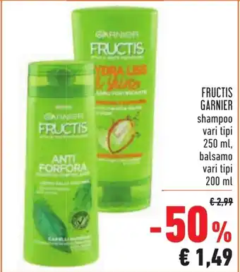Conad Garnier Fructis Shampoo 250ml y Balsamo 200ml offerta