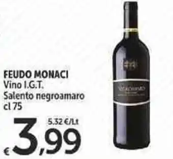 Carrefour Market Feudo Monaci Vino I.G.T. Salento negroamaro 75 cl offerta