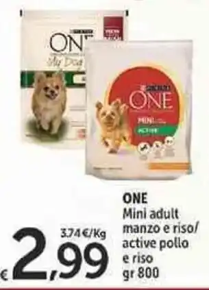 Carrefour Market One Mini adult manzo e riso/active pollo e riso 800 gr offerta