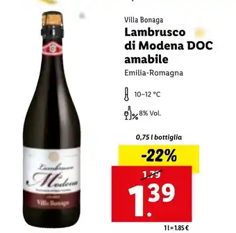 Lidl Villa Bonaga Lambrusco di Modena DOC amabile 0,75L offerta